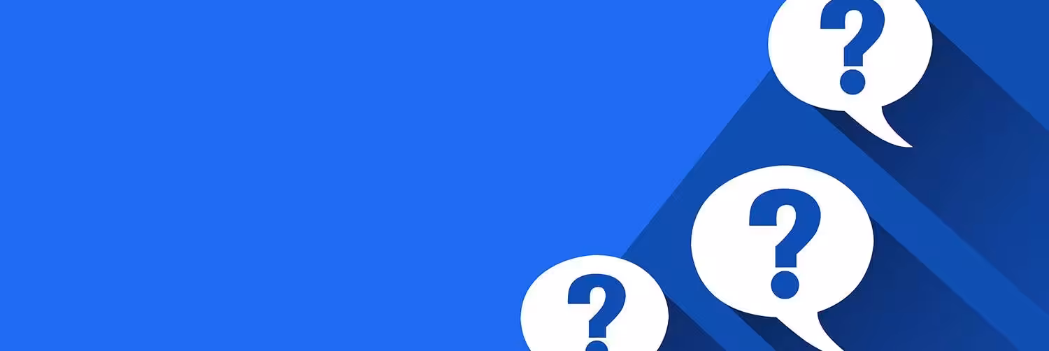 A blue background with three white question marks inside speech bubbles, each progressively larger and aligned diagonally from the lower left to the upper right.